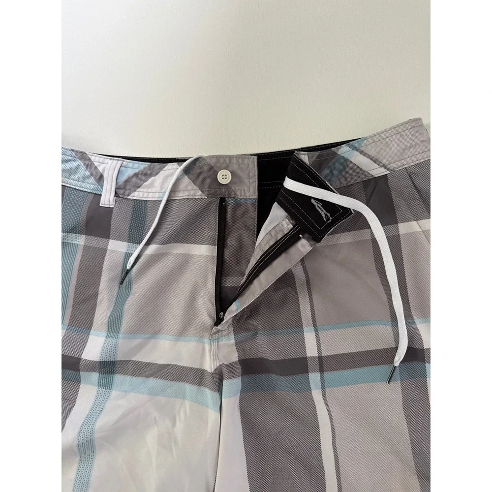 ONeill Hybrid Board Shorts Mens Grey Blue Plaid Swim Trunks 12106508P